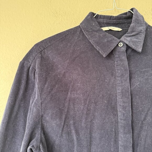 Tu Woman Blue Womens size M Button Up Collard Long Sleeve Tunic Shirt Corduroy - Picture 2 of 8